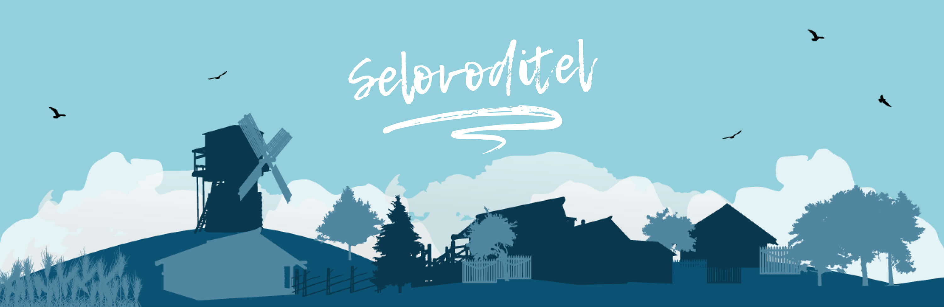 Illustration of a Village in Blue