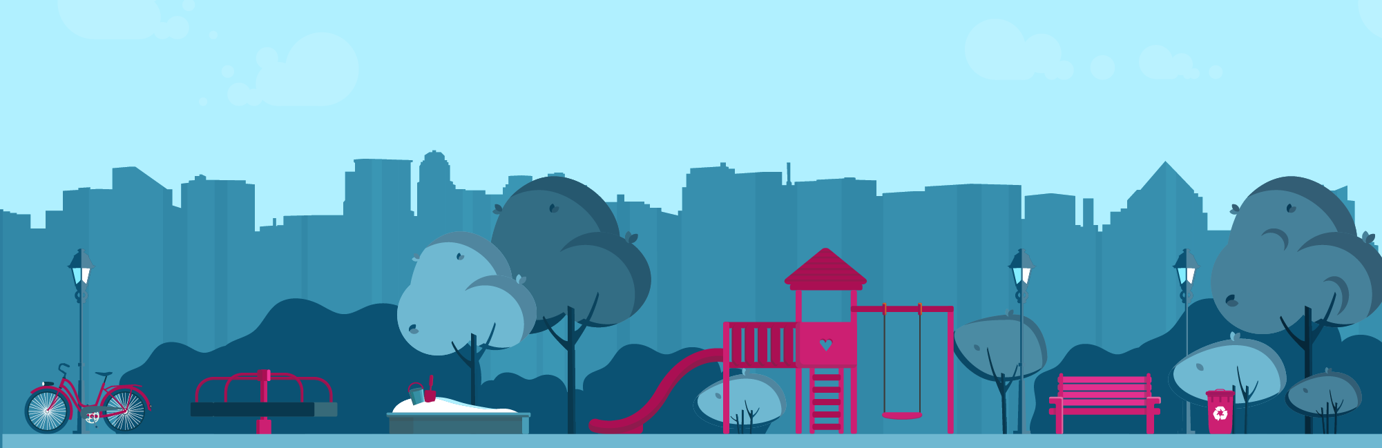Illustration of a City in Blue