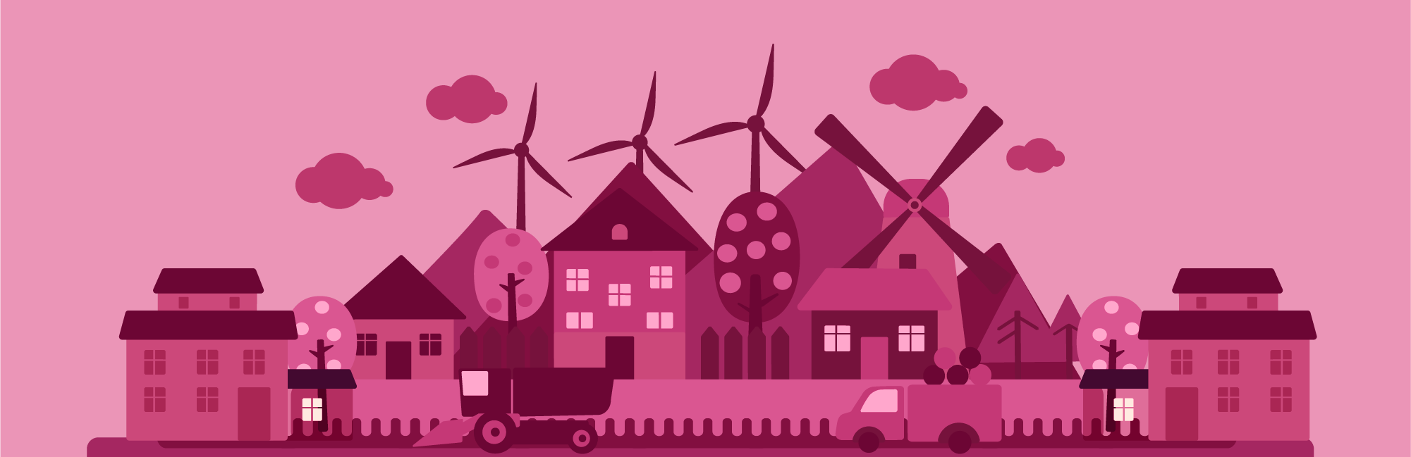 Red Illustration of a Village